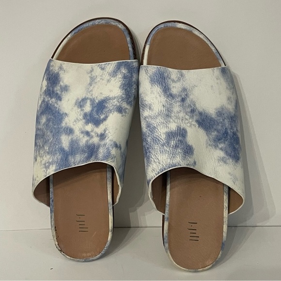 J. Jill Maya Leather Blue & White Cloudlike Pattern Upper w/ Foam Insole Slides - Picture 5 of 15